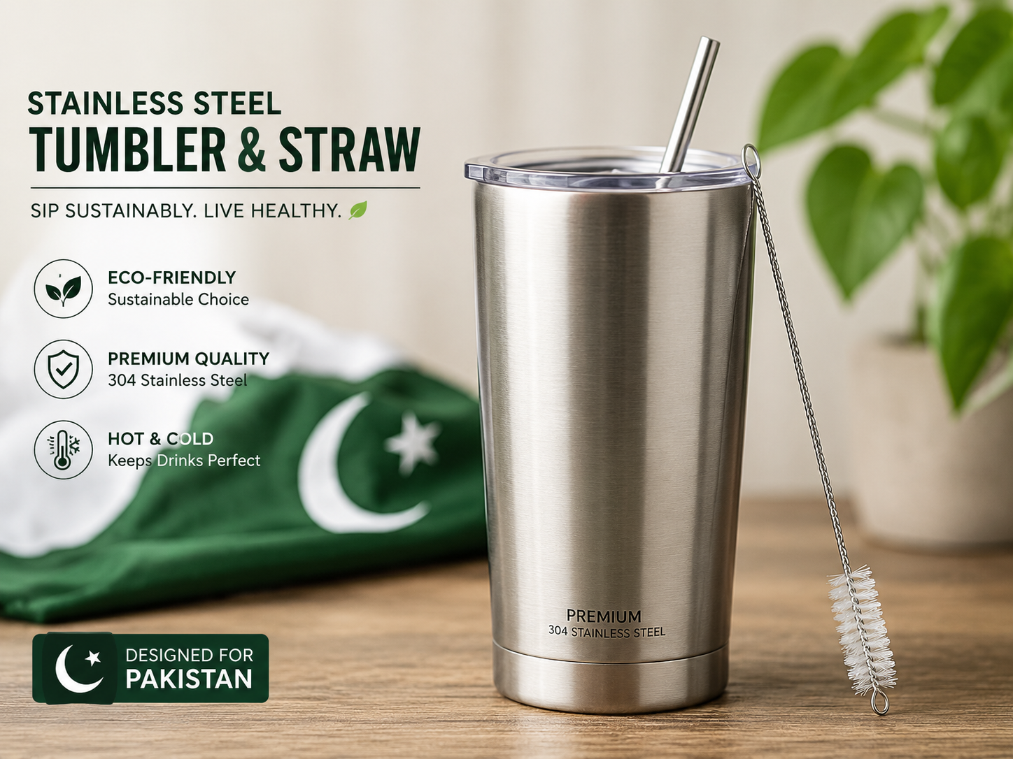 Stainless steel tumbler with straw trend in Eco-Friendly Drinkware Trends in Pakistan