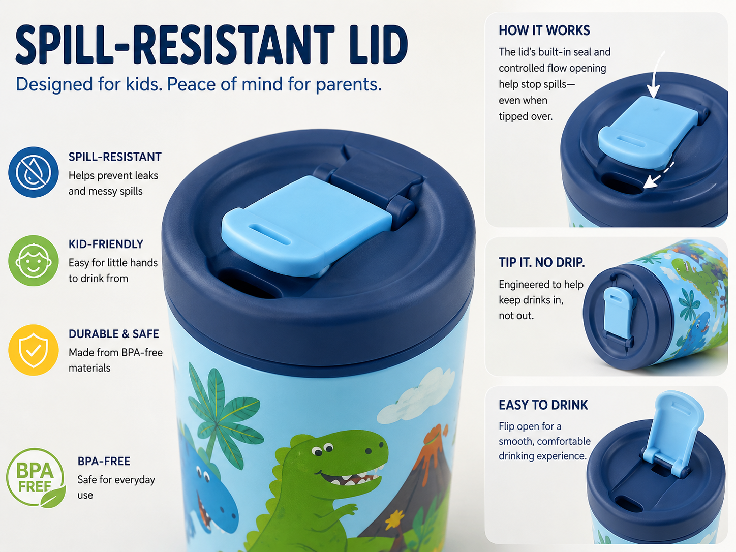 Kids-Friendly Tumbler Accessories spill-resistant lid for school bags
