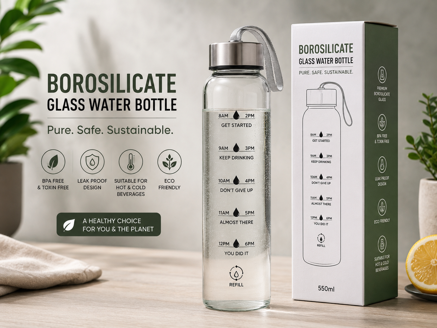 Borosilicate glass water bottle trend in Eco-Friendly Drinkware Trends in Pakistan