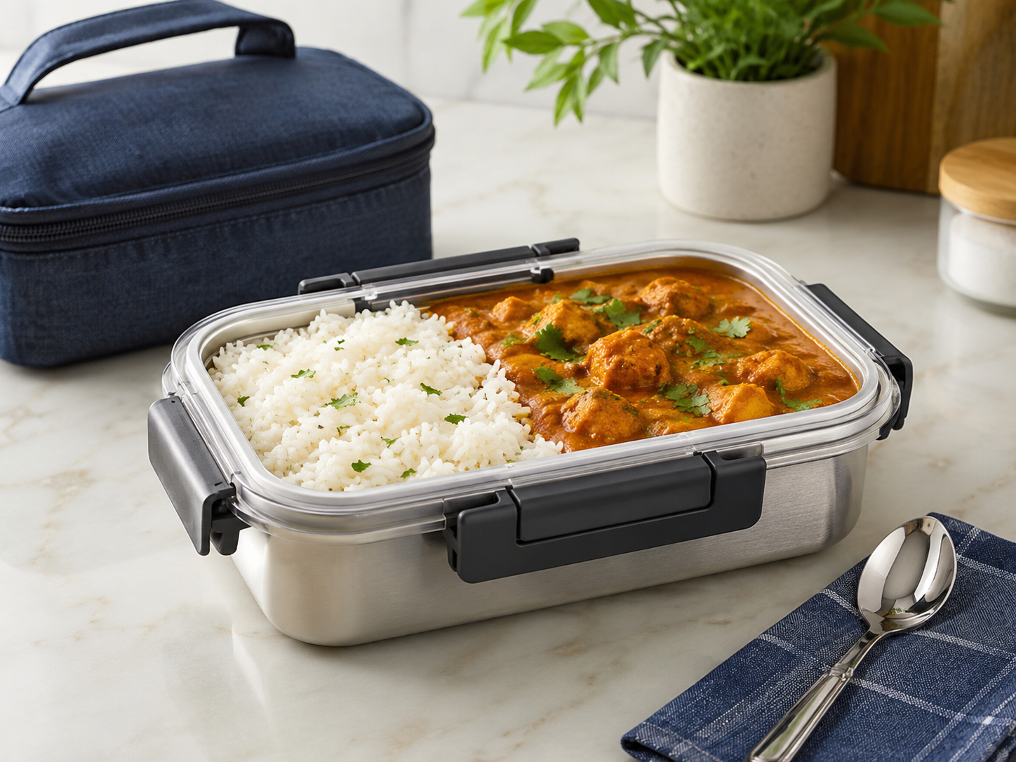Accessories That Prevent Spillage snap-lock lunch box for curry