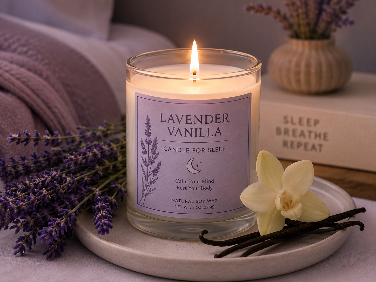 relaxation and stress-relief candle scents lavender and vanilla for sleep