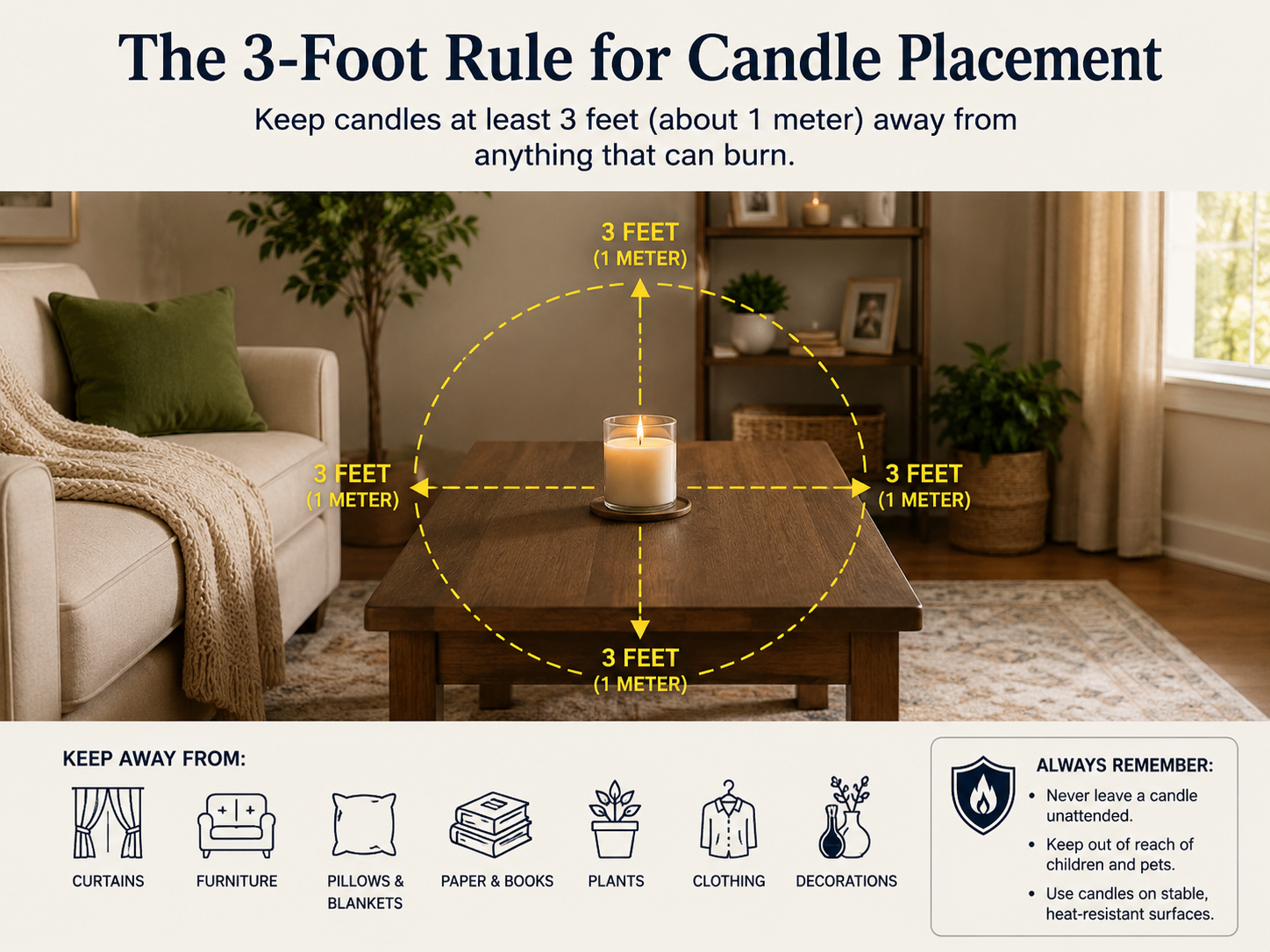 candle safety tips for homes 3-foot rule placement guide