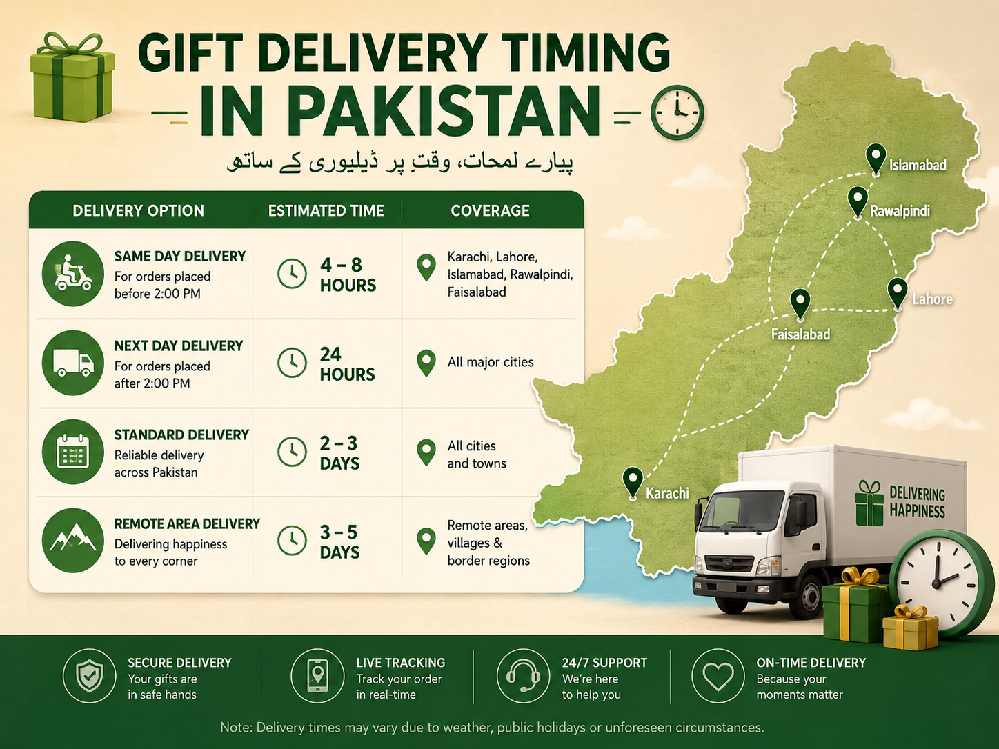 last-minute online gift shopping guide delivery timing Pakistan