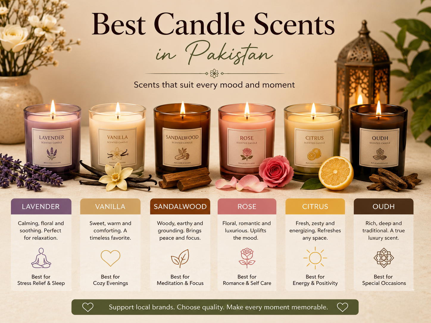 Best scents for handmade organic candles in Pakistan like lavender and vanilla