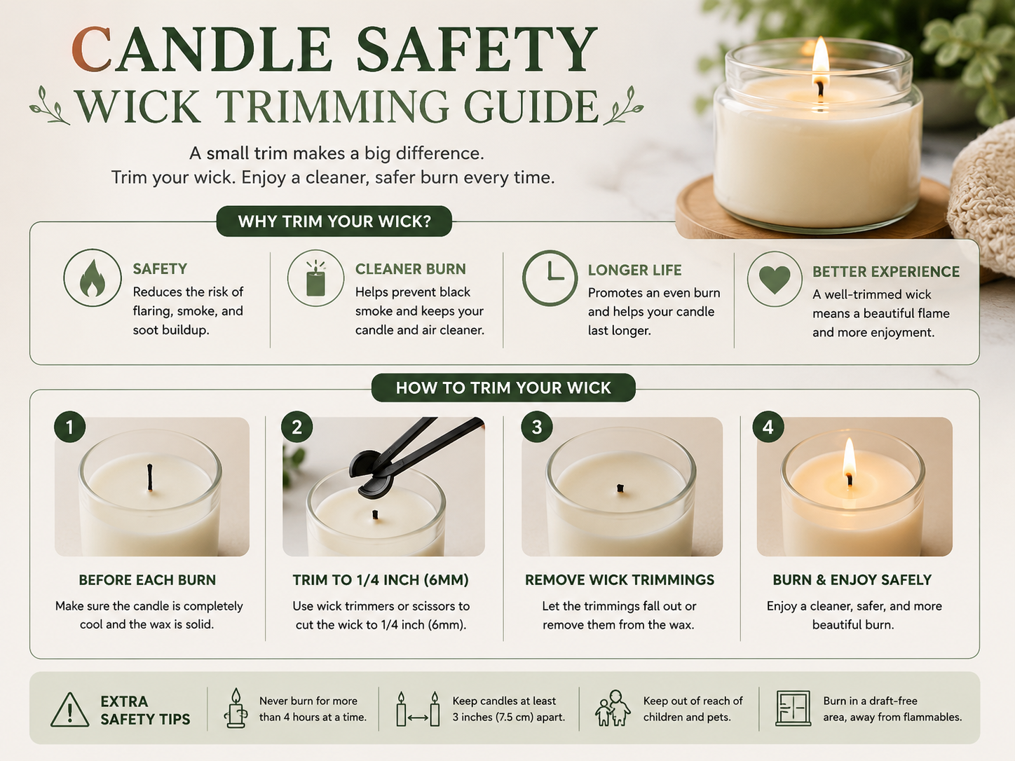 relaxation and stress-relief candle scents safety wick trimming and clean burn