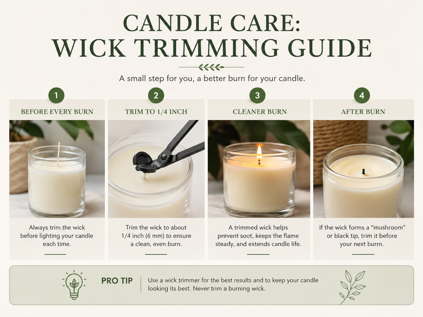 Wick trimming and first burn tips for handmade organic candles in Pakistan