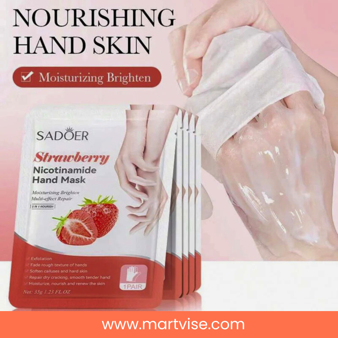 sadoer-strawberry-hand-mask-pakistan.jpg — Sadoer strawberry hand mask for moisturising and nourishing tired dry hands