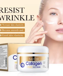SADOER Collagen Face Cream presented with daily hydration and skin smoothing benefit information.
