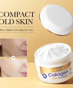 Close-up view of creamy SADOER Collagen facial moisturiser showing its smooth white consistency.