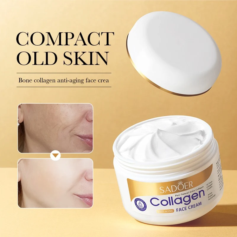 Close-up view of creamy SADOER Collagen facial moisturiser showing its smooth white consistency.