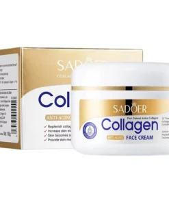 SADOER Collagen Face Cream in a white jar with gold label for daily skincare.